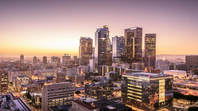 Downtown Skyline at Sunset. Los Angeles, California, USA